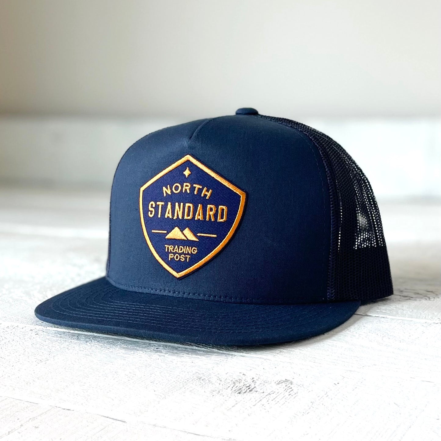 Mesh Poplin Hat - Navy with Navy/Gold Shield