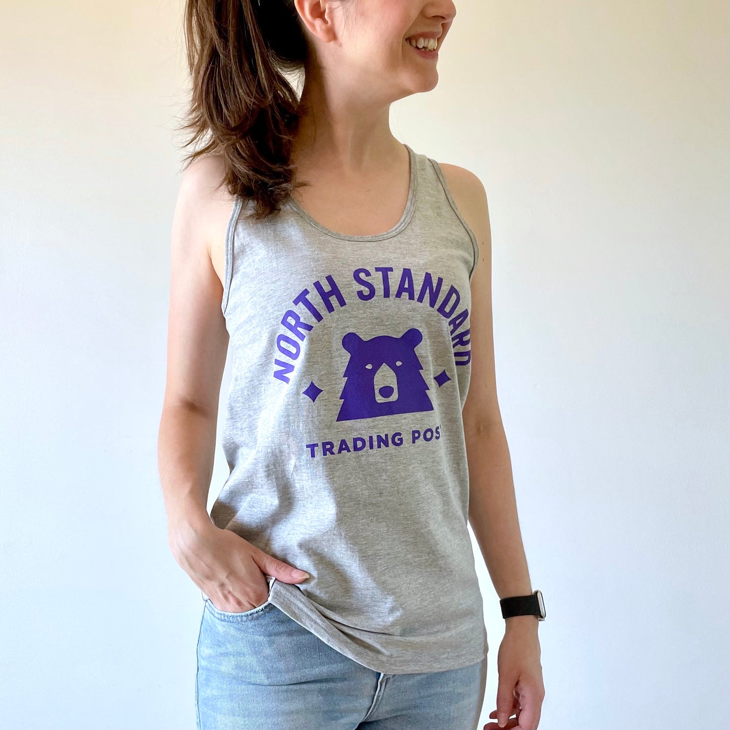 Varsity Tank - Heather Grey with Purple