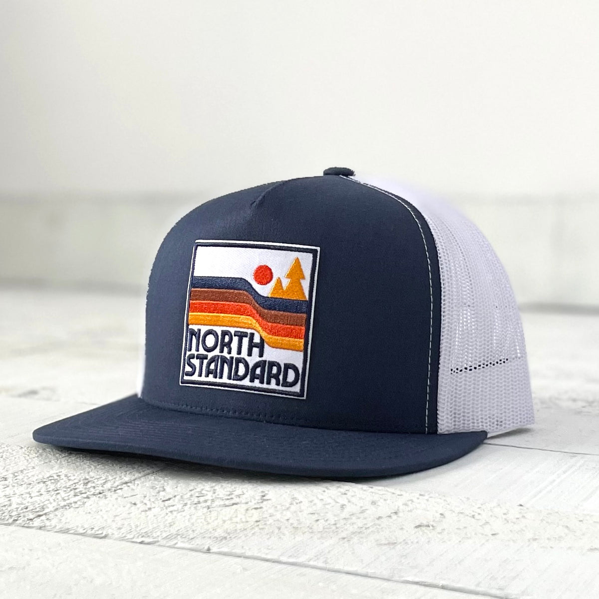 Mesh Poplin Hat - Navy Front with Waves
