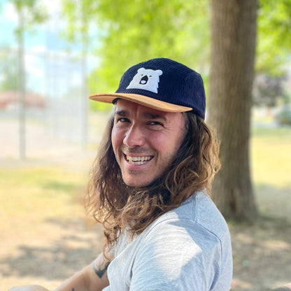 5 Panel Cord - Dark Navy/Camel with Polar Chenille Bear