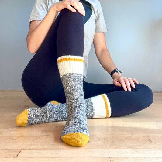 Chunky Wool Work Sock - Charcoal with Mustard Stripe