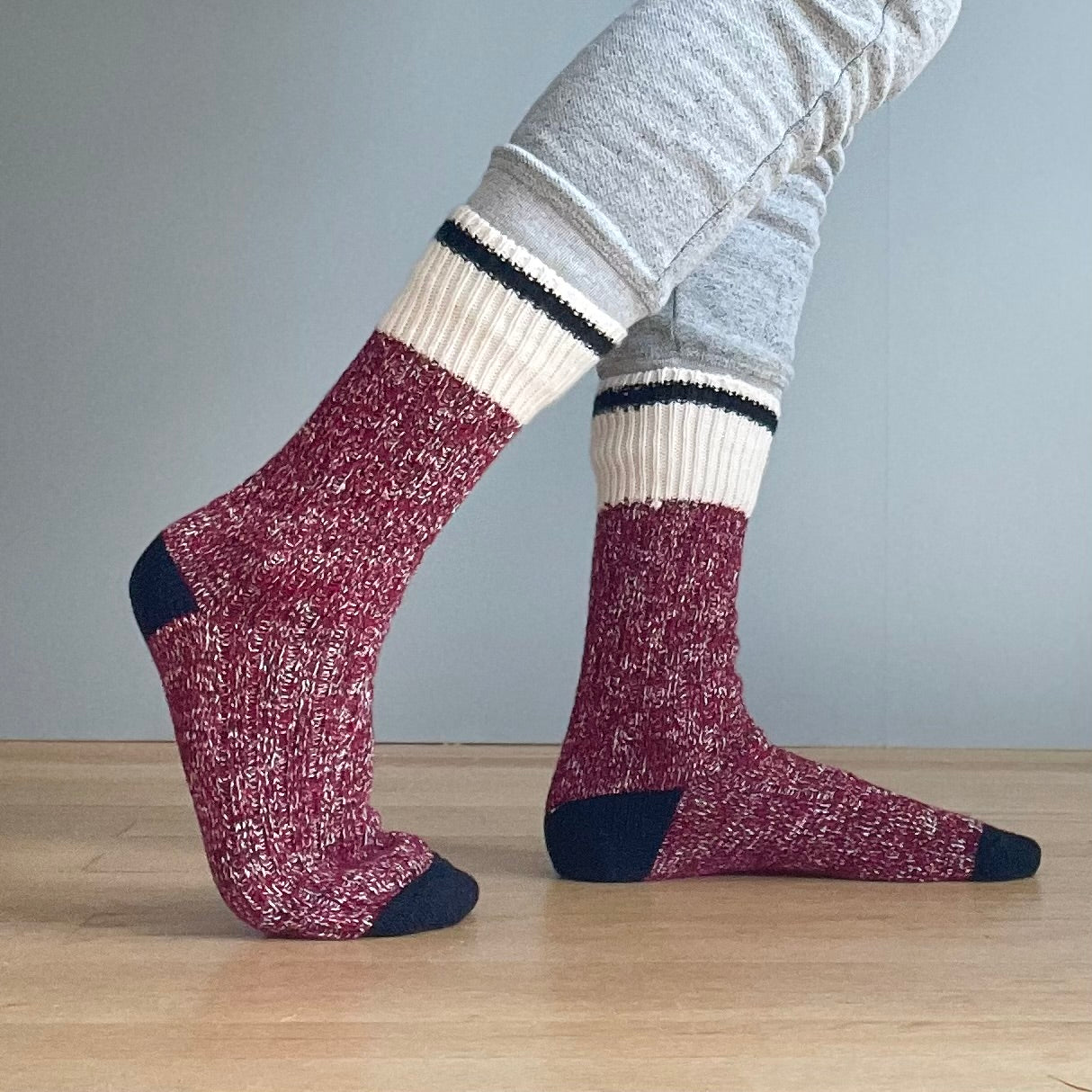 Chunky Wool Work Sock - Red with Black Stripe