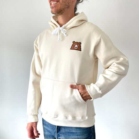 Fuzzy Bear Pop Over Hoodie - Cream