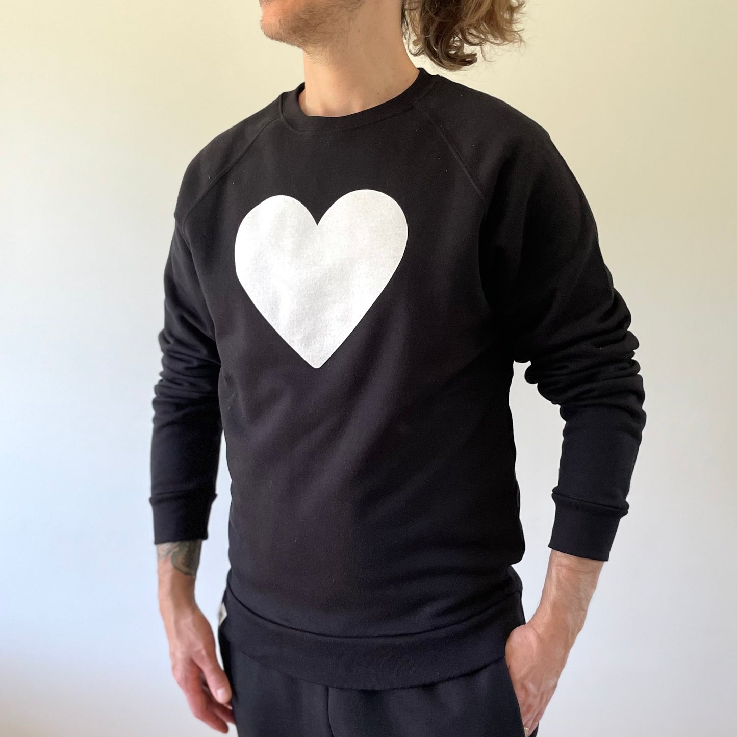 Heart Crew Sweatshirt - Black with White