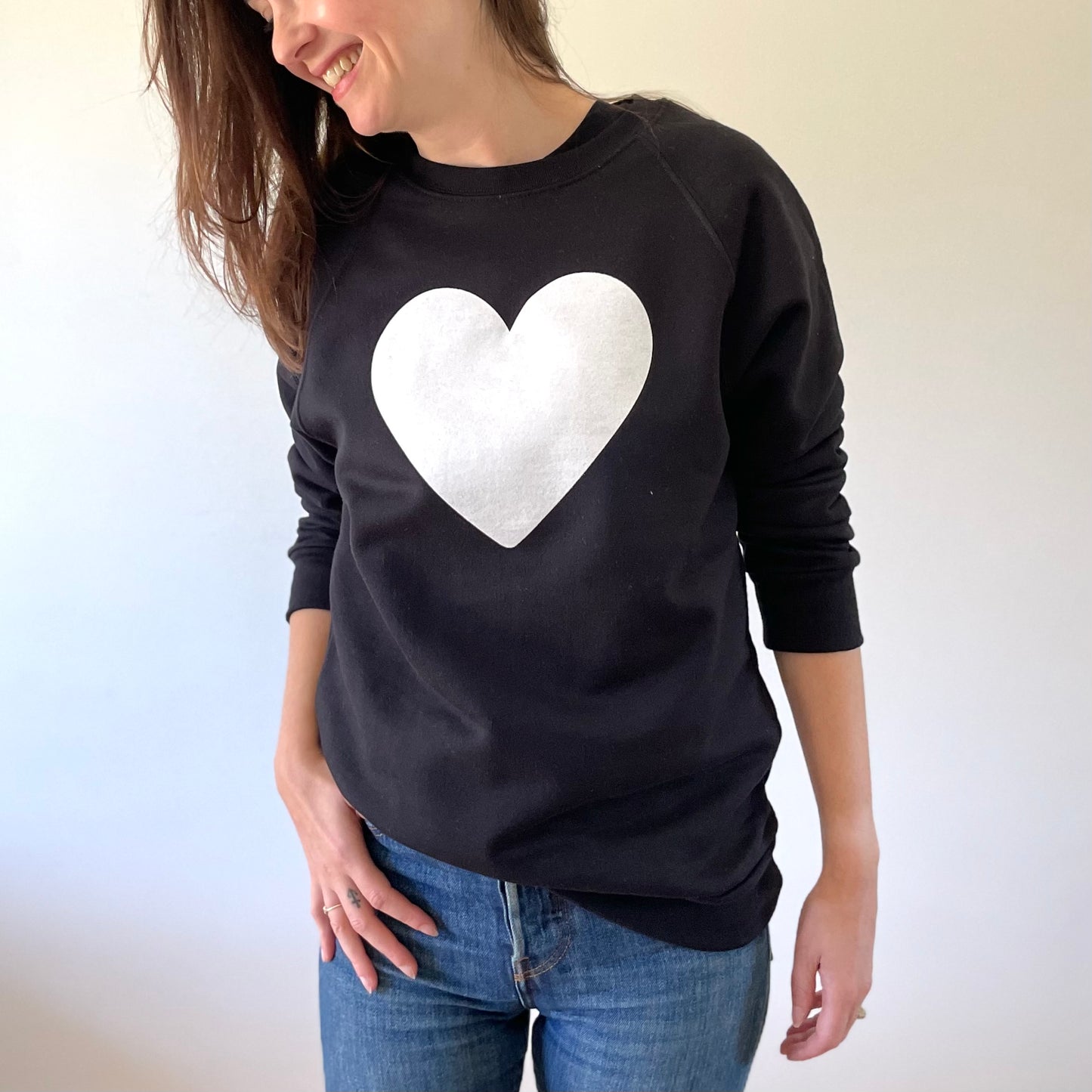 Heart Crew Sweatshirt - Black with White