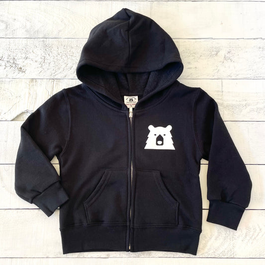 Kids Mascot Zip Up Hoodie - Black with White