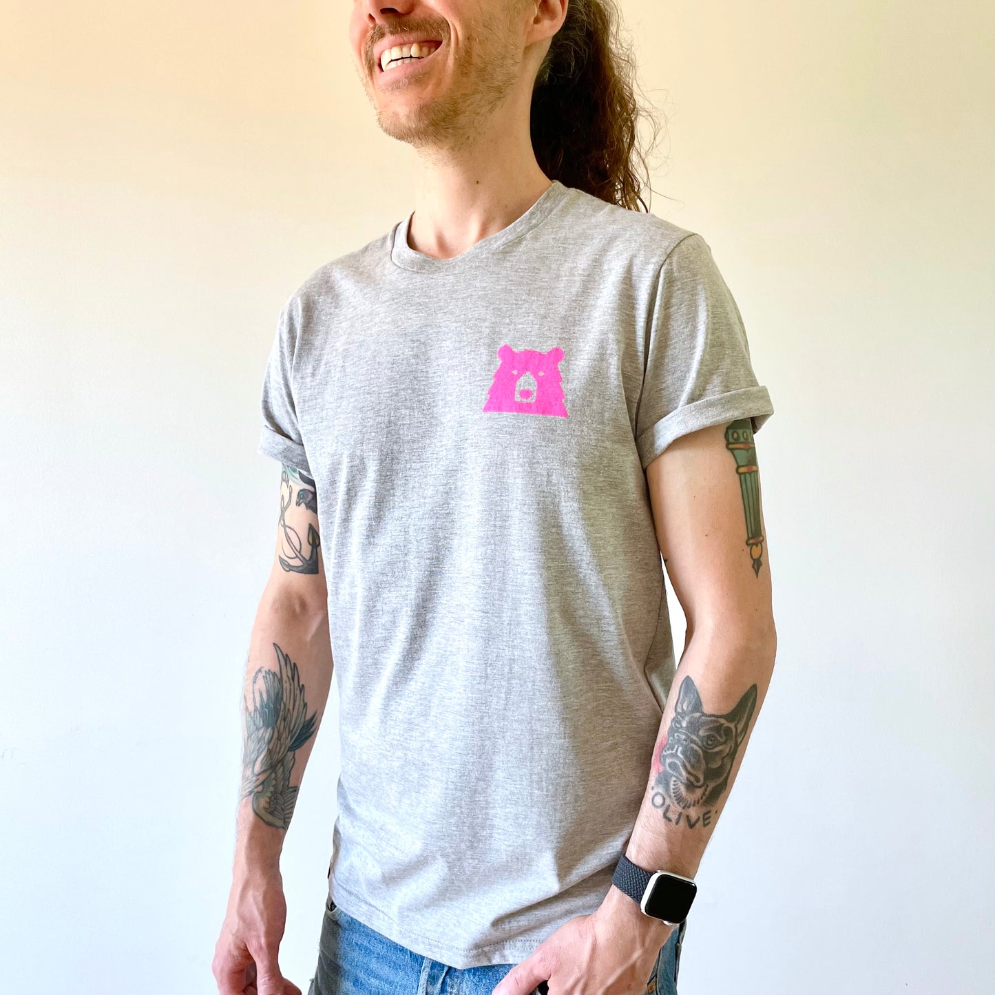 Mascot Tee - Heather Grey with Hot Pink