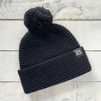Merino Wool Pom Toque - Black