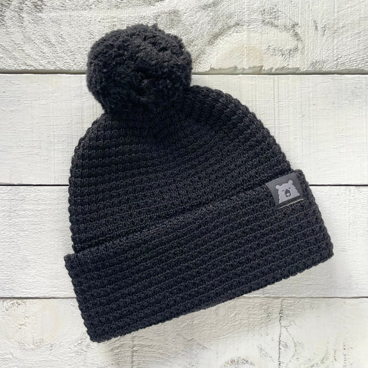 Merino Wool Pom Toque - Black