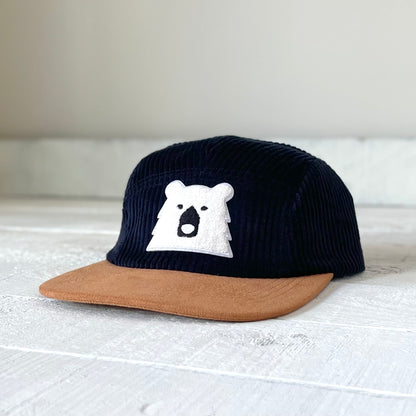 5 Panel Cord - Dark Navy/Camel with Polar Chenille Bear