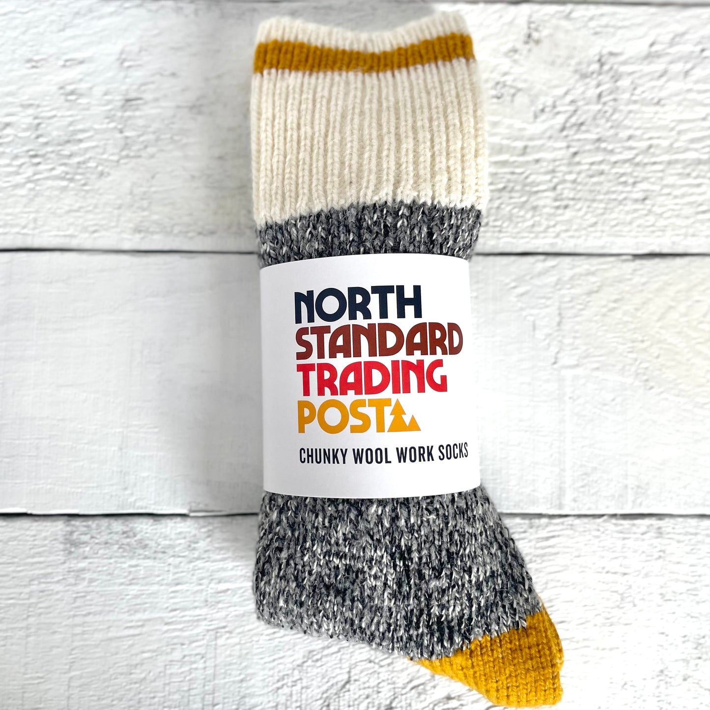 Chunky Wool Work Sock - Charcoal with Mustard Stripe