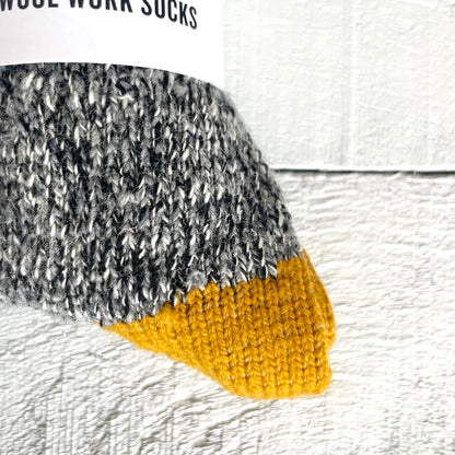 Chunky Wool Work Sock - Charcoal with Mustard Stripe