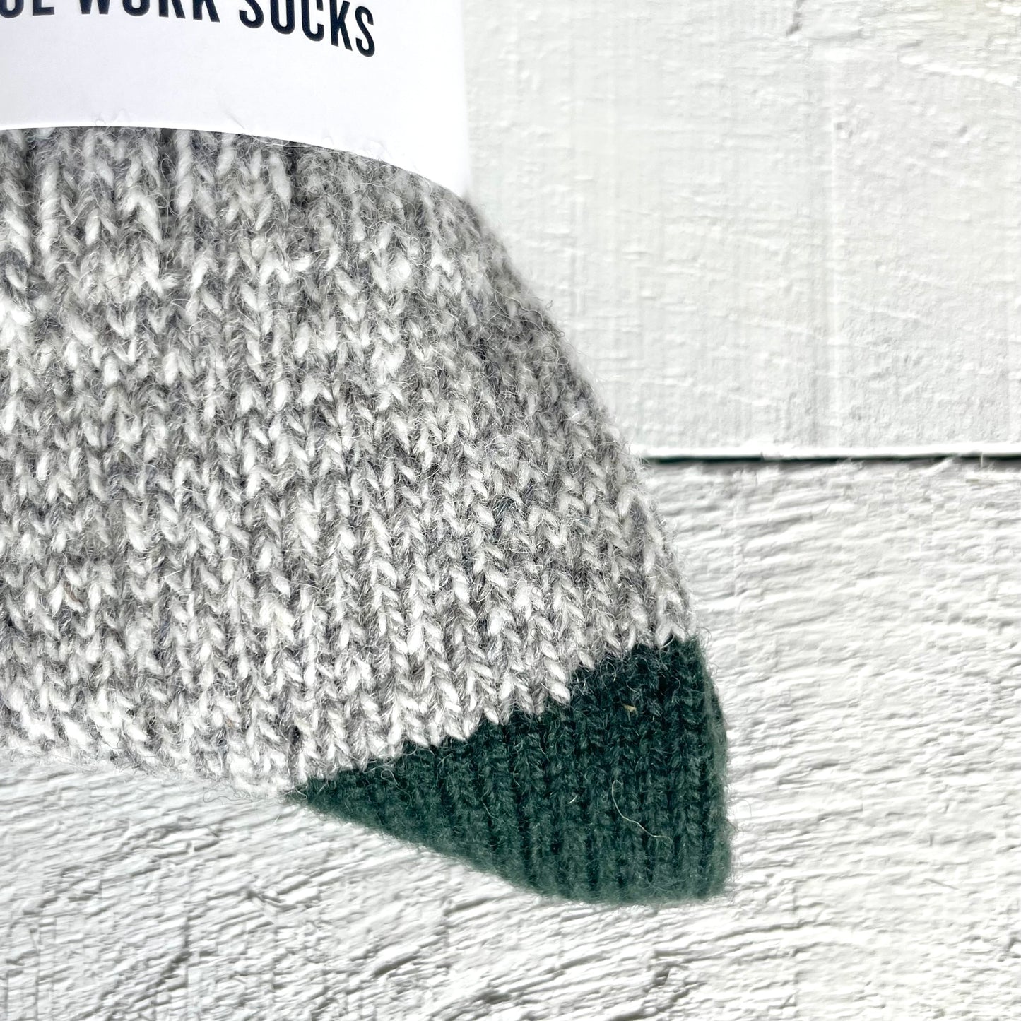 Chunky Wool Work Sock - Grey Marl with Dark Olive Stripe