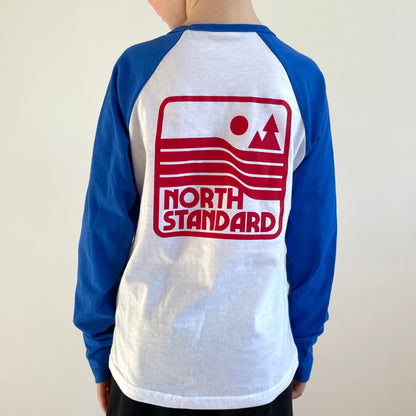Kids Parks & Rec Baseball Tee - Royal/White with Red