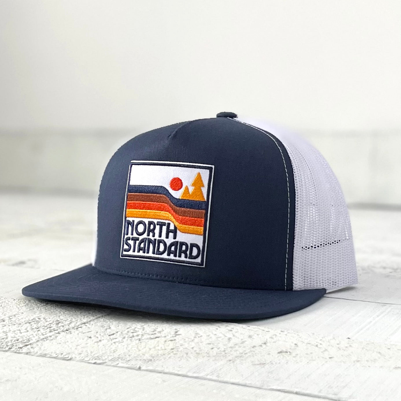 Mesh Poplin Hat - Navy Front with Waves