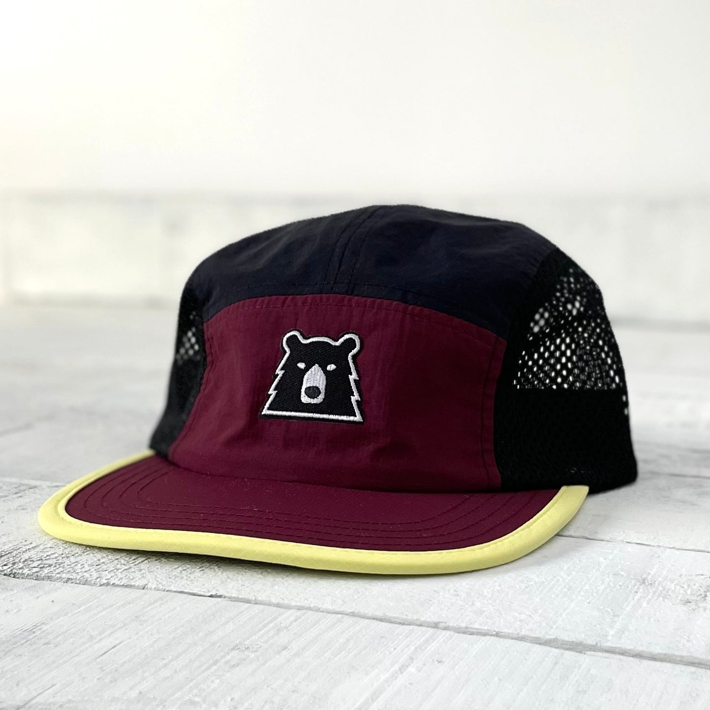 Surf Mesh Hat - Maroon/Yellow with Lil Black Bear