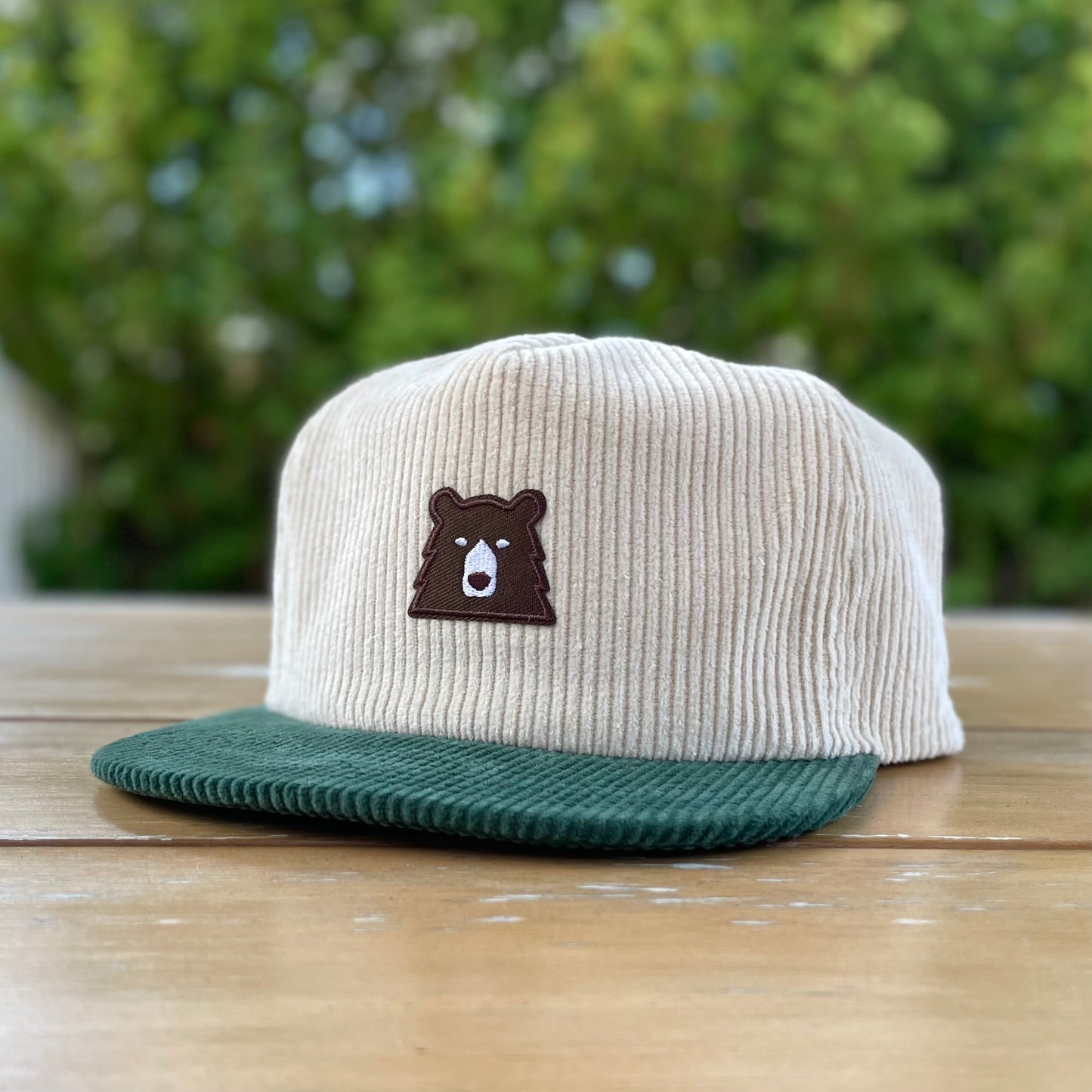 Unstructured Cord Snapback - Cream/Spruce with Lil Brown Bear