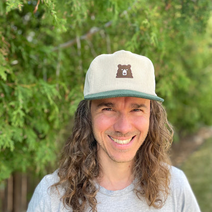 Unstructured Cord Snapback - Cream/Spruce with Lil Brown Bear