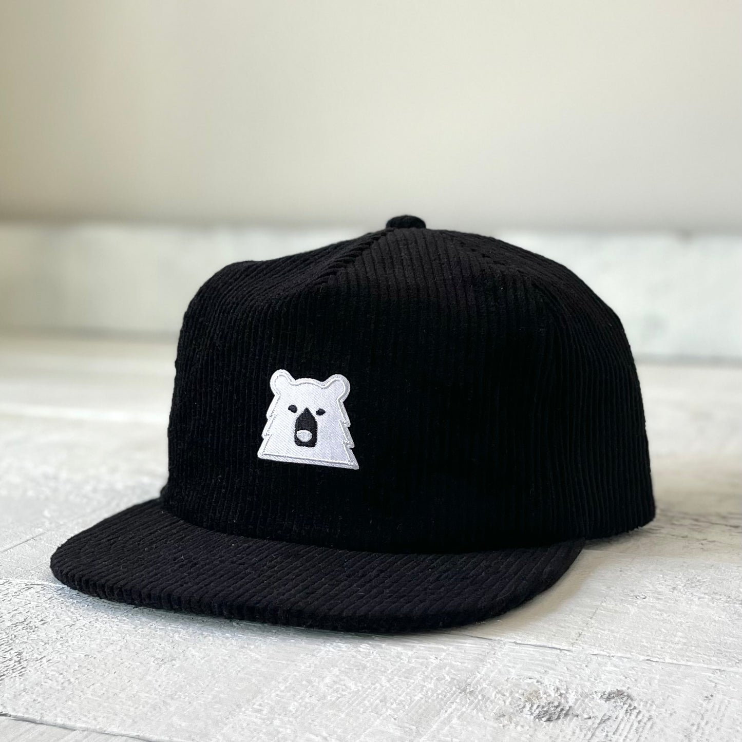 Unstructured Cord Snapback - Black with Lil White Bear