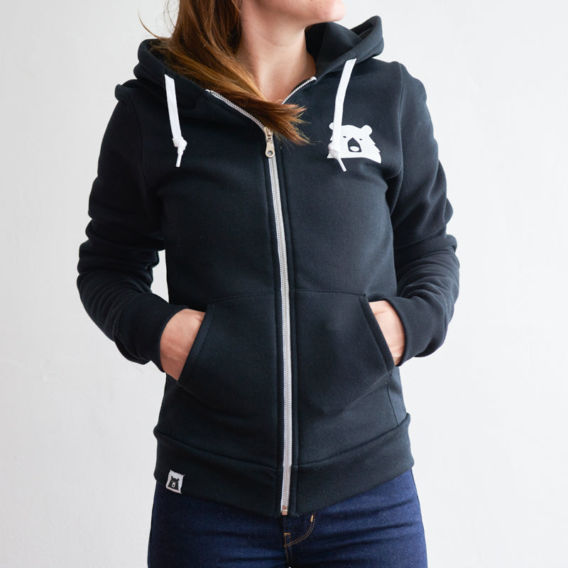 Mascot Zip Up Hoodie - Black with White