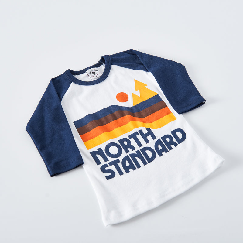 Kids Happy Trails Baseball Tee - White/Navy