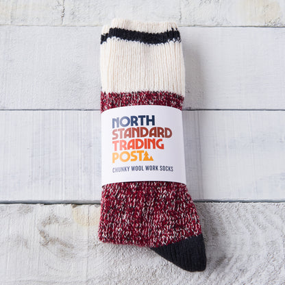 Chunky Wool Work Sock - Red with Black Stripe
