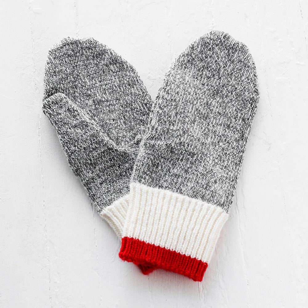 Northland Mittens - Grey with Red Stripe