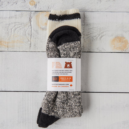 Chunky Wool Work Sock - Charcoal with Black Stripe
