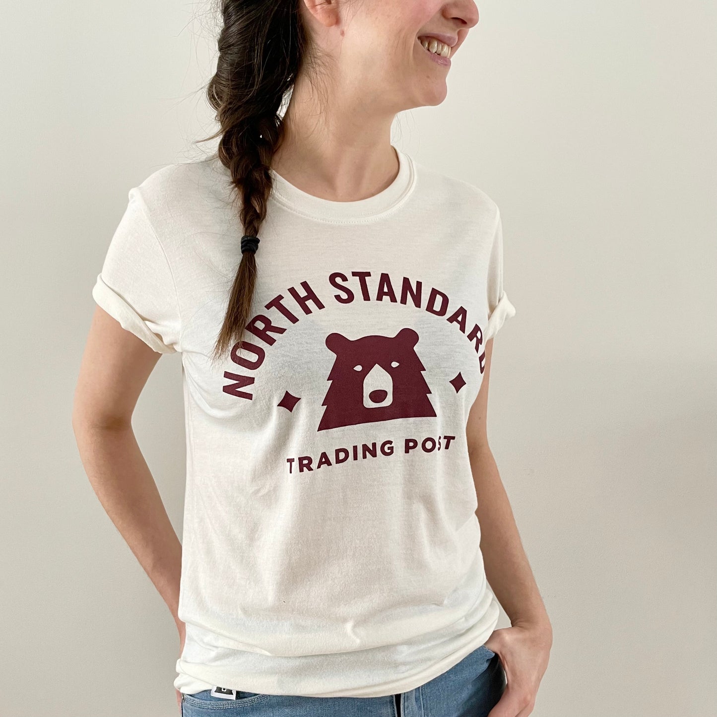 Eco Varsity Tee - Natural with Maroon