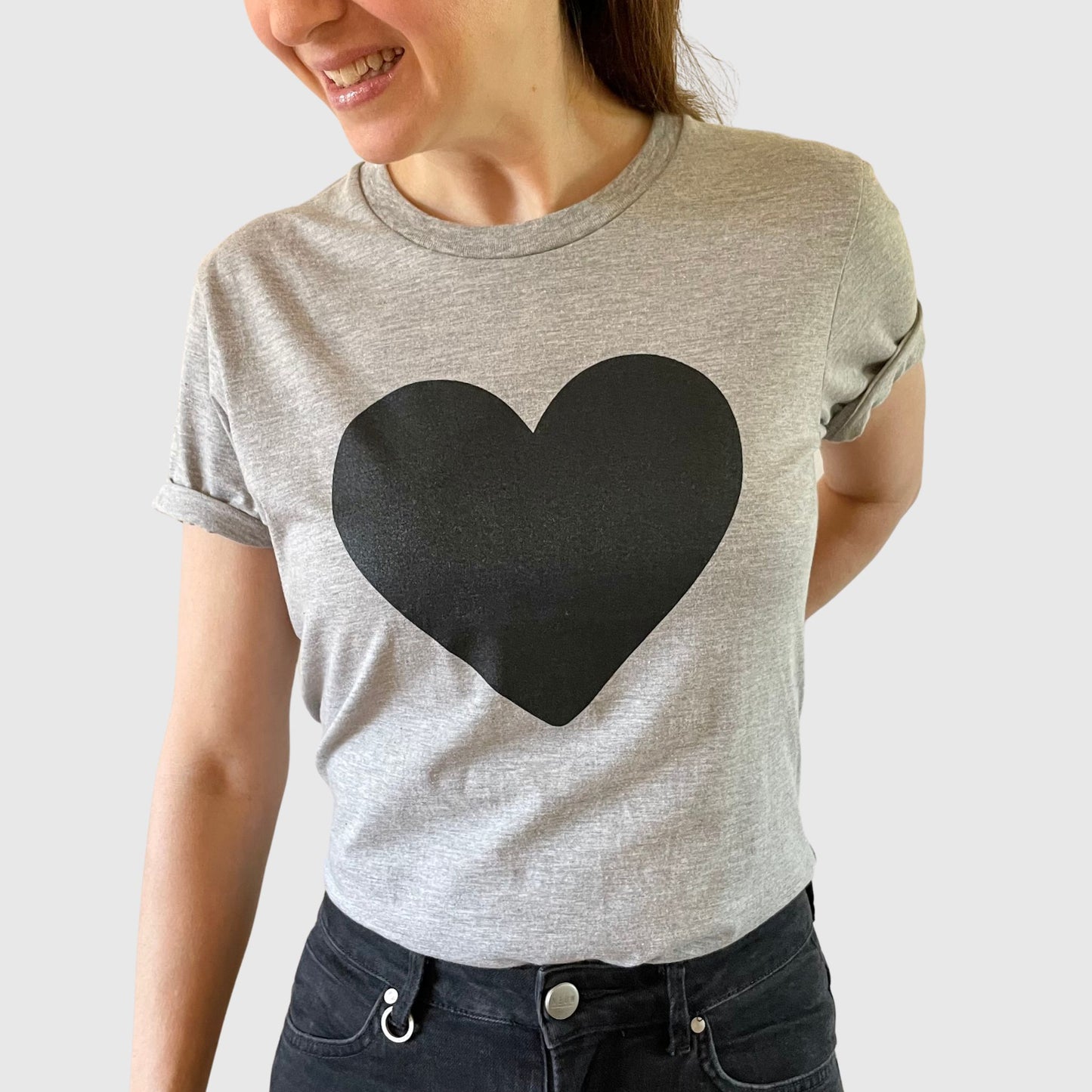 Heart Tee - Heather Grey with Black