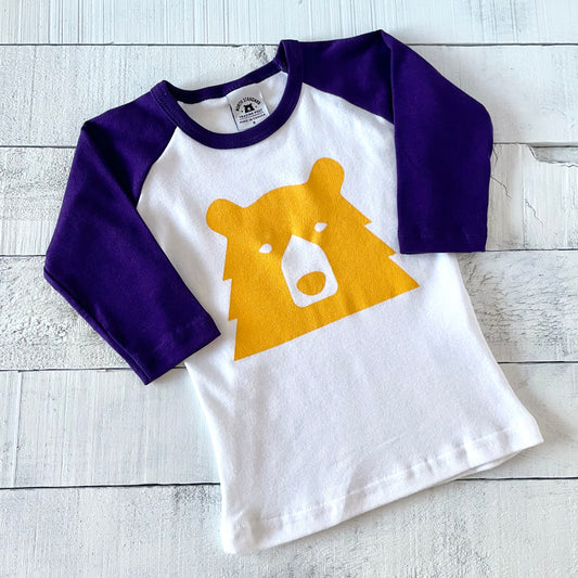 Kids Big Bear Baseball Tee - White/Purple with Golden Yellow
