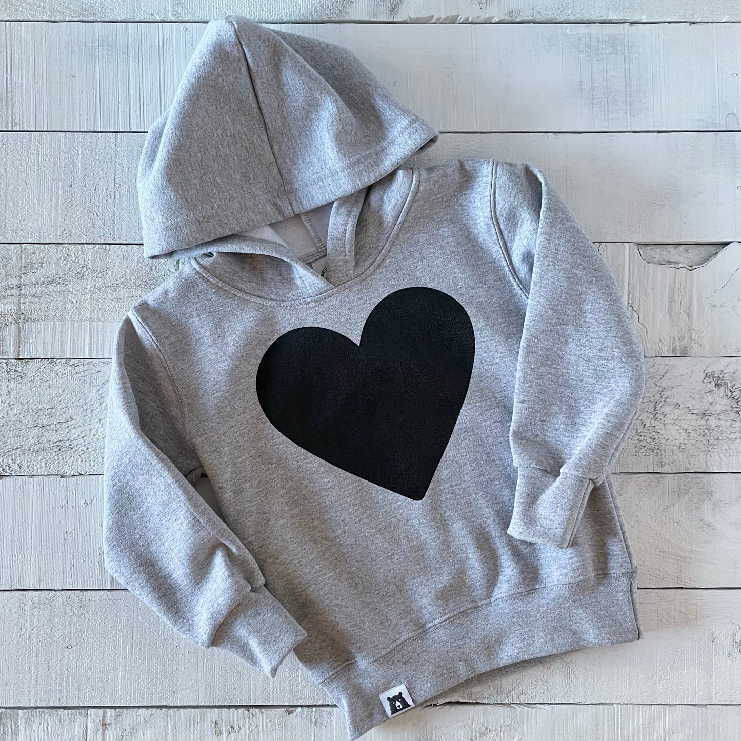 Kids Heart Pop Over Hoodie - Grey Marl with Black