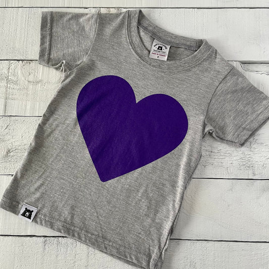 Kids Heart Tee - Heather Grey with Purple