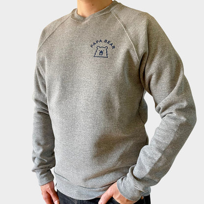 Papa Bear Crew Sweatshirt - Grey Marl with Navy