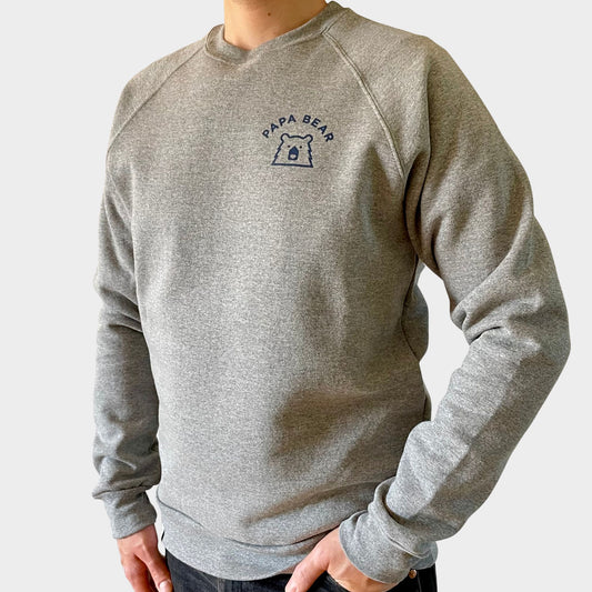Papa Bear Crew Sweatshirt - Grey Marl with Navy