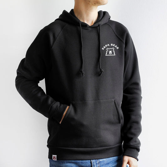 Papa Bear Pop Over Hoodie - Black with White