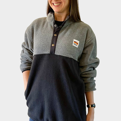 Retro Oversized Polar Fleece - Black/Heather Grey