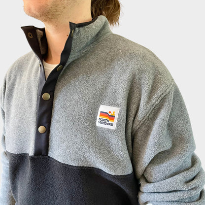 Retro Oversized Polar Fleece - Black/Heather Grey