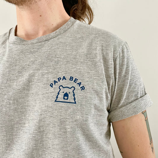 Papa Bear Tee - Heather Grey with Navy