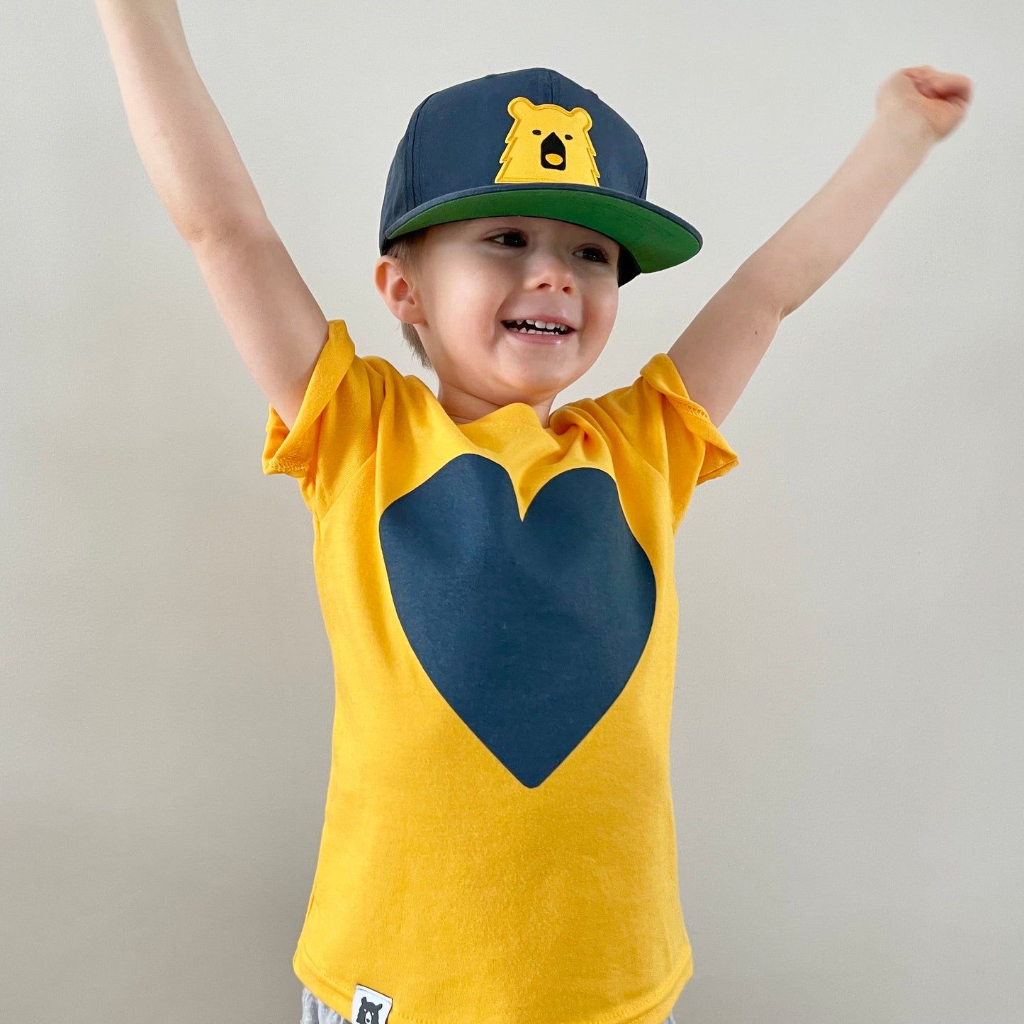 Kids Heart Tee - Golden Yellow with Navy