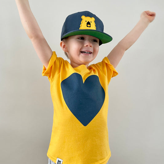 Kids Heart Tee - Golden Yellow with Navy