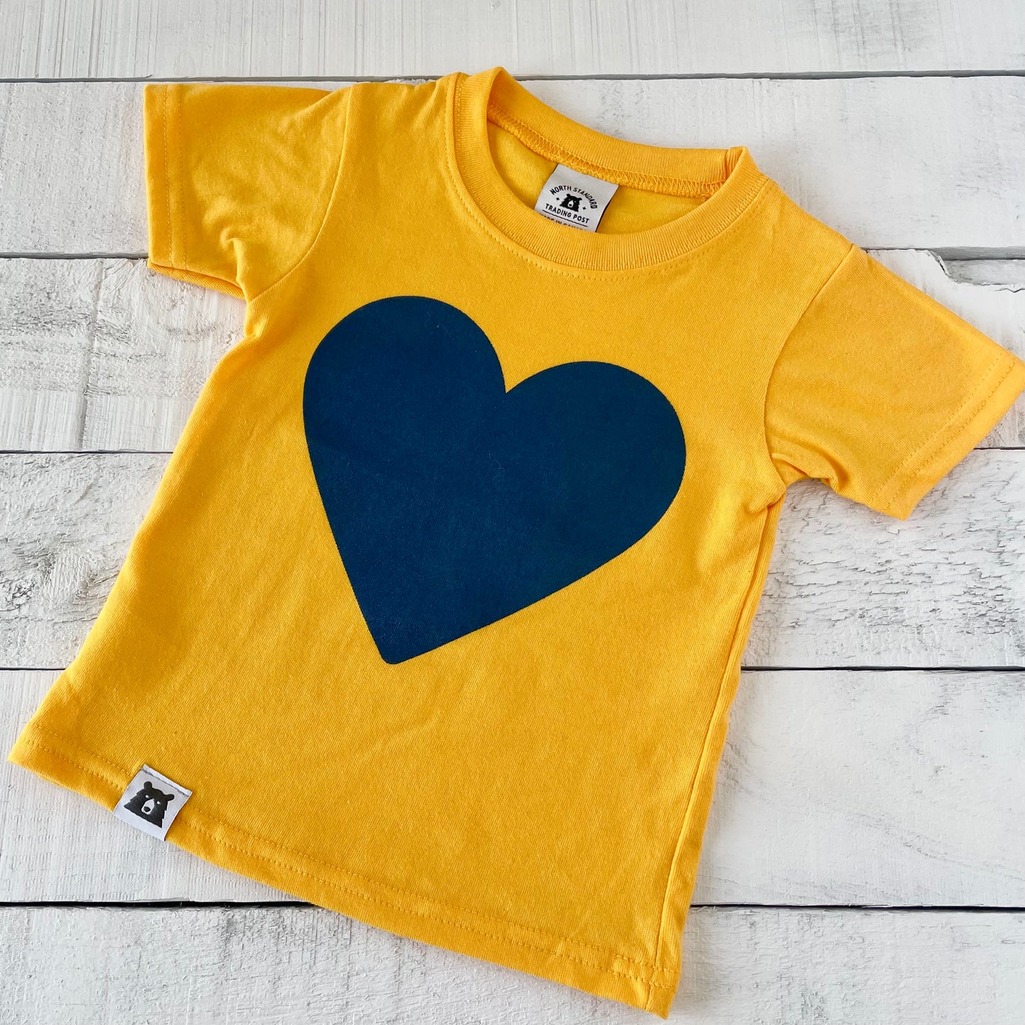 Kids Heart Tee - Golden Yellow with Navy