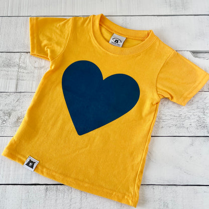 Kids Heart Tee - Golden Yellow with Navy