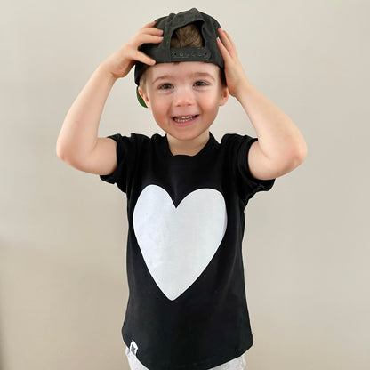 Kids Heart Tee - Black with White