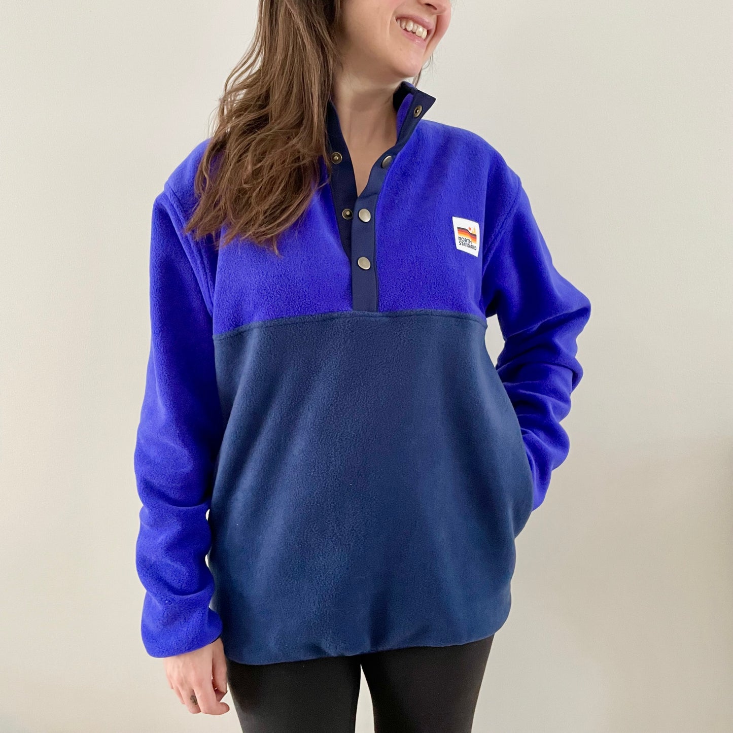 Retro Oversized Polar Fleece - Navy/Electric Purple