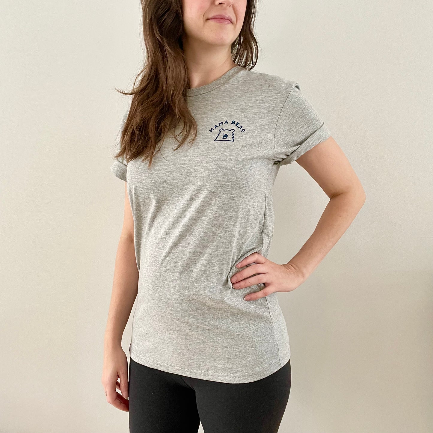 Mama Bear Tee - Heather Grey with Navy